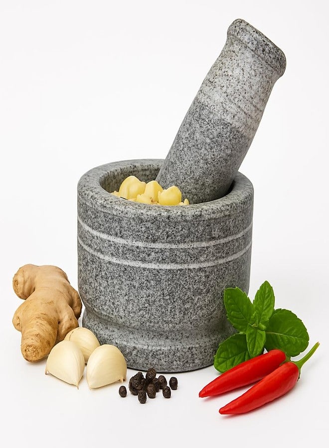 EZAHK Zaina Stone Mortar and Pestle Sets - Okhli, Heavy Duty Stone, Natural Grinder and Musal, Khalbatta, Well Design for Kitchen Spices, Home, Traditional Iteam (4 in) - Image 1